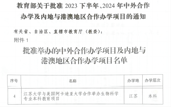 必赢获批中外合作生物科学专业本科教育项目